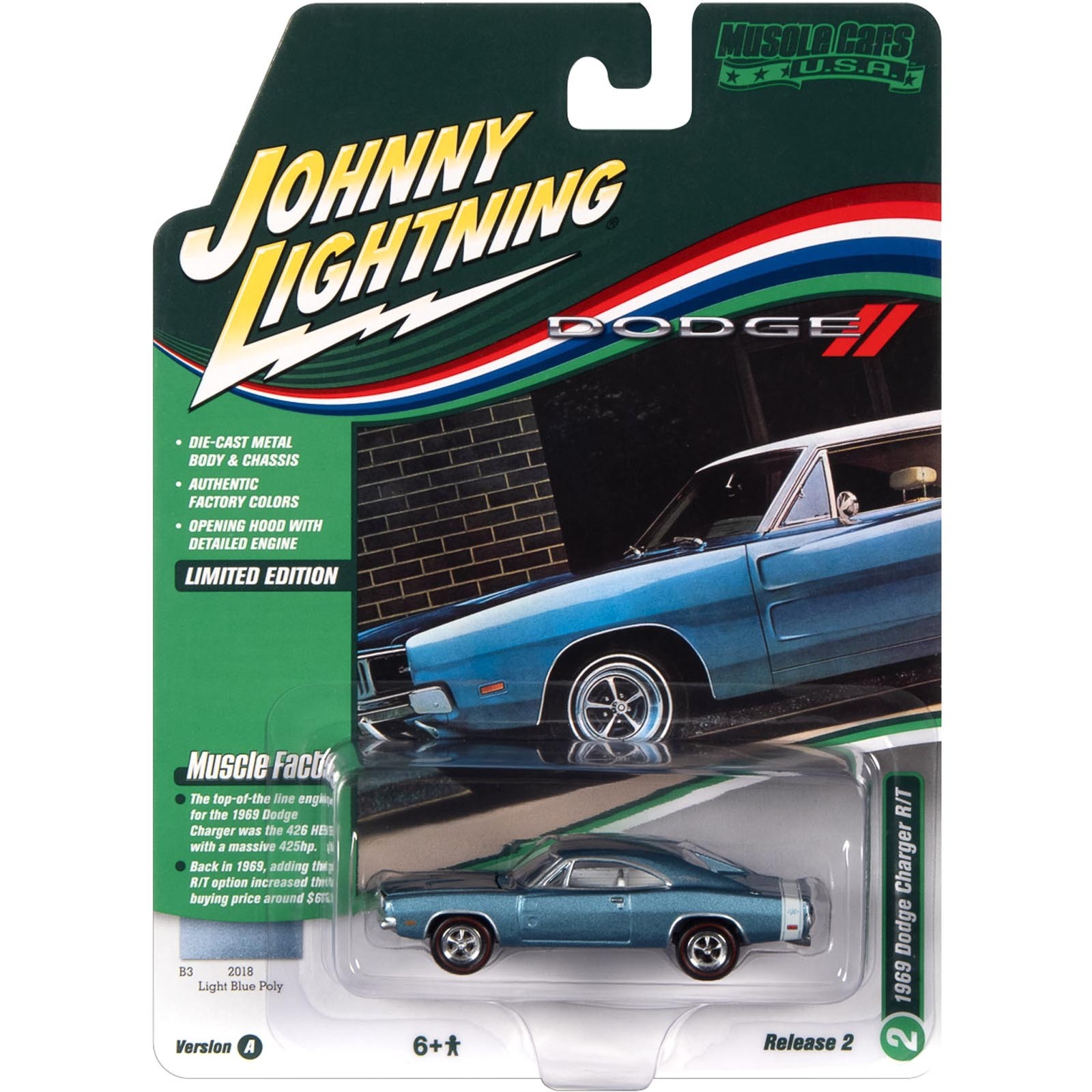 Miniatura - 1:64 - 1969 Dodge Charger R/T Azul - Muscle Cars USA